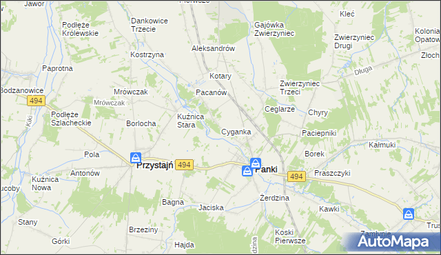 mapa Cyganka gmina Panki, Cyganka gmina Panki na mapie Targeo