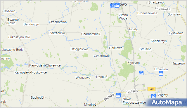 mapa Czachowo gmina Gozdowo, Czachowo gmina Gozdowo na mapie Targeo