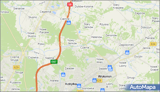 mapa Czarna gmina Wołomin, Czarna gmina Wołomin na mapie Targeo