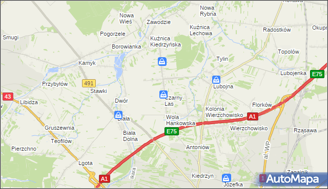 mapa Czarny Las gmina Mykanów, Czarny Las gmina Mykanów na mapie Targeo