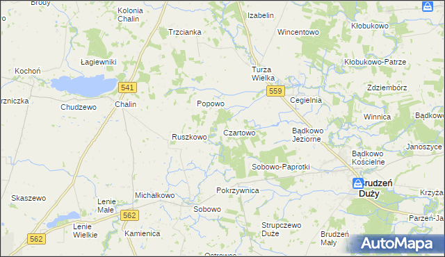 mapa Czartowo gmina Dobrzyń nad Wisłą, Czartowo gmina Dobrzyń nad Wisłą na mapie Targeo