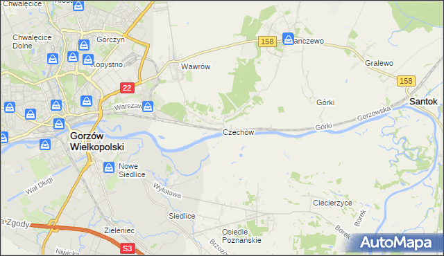 mapa Czechów gmina Santok, Czechów gmina Santok na mapie Targeo