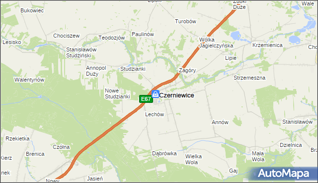 mapa Czerniewice powiat tomaszowski, Czerniewice powiat tomaszowski na mapie Targeo