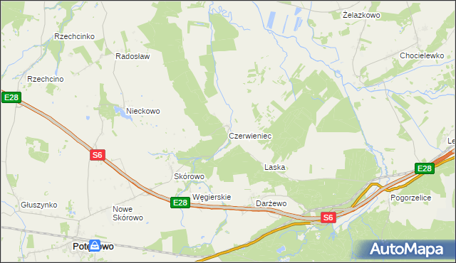 mapa Czerwieniec gmina Potęgowo, Czerwieniec gmina Potęgowo na mapie Targeo