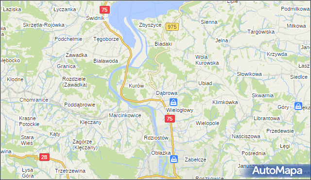 mapa Dąbrowa gmina Chełmiec, Dąbrowa gmina Chełmiec na mapie Targeo