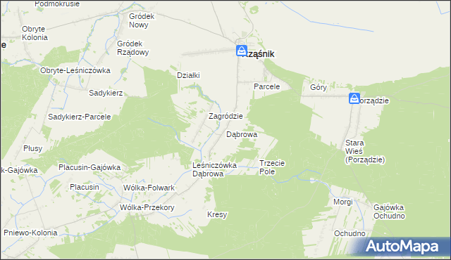 mapa Dąbrowa gmina Rząśnik, Dąbrowa gmina Rząśnik na mapie Targeo