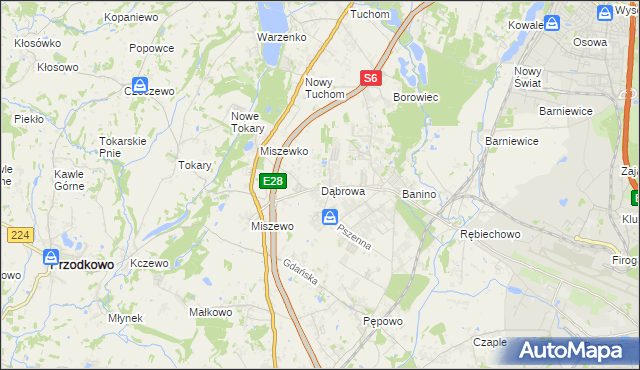 mapa Dąbrowa gmina Żukowo, Dąbrowa gmina Żukowo na mapie Targeo