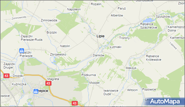 mapa Danków gmina Lipie, Danków gmina Lipie na mapie Targeo