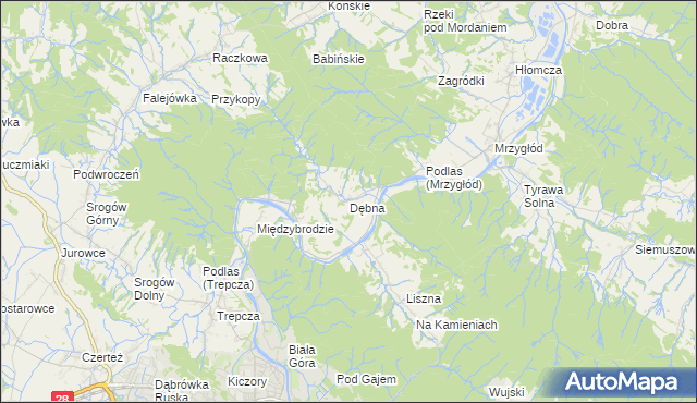 mapa Dębna gmina Sanok, Dębna gmina Sanok na mapie Targeo