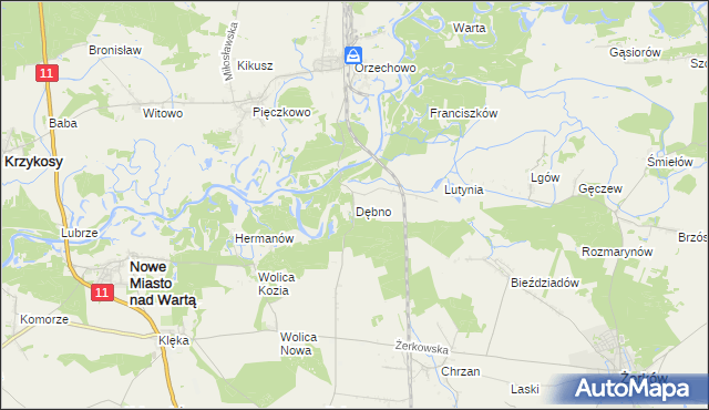 mapa Dębno gmina Nowe Miasto nad Wartą, Dębno gmina Nowe Miasto nad Wartą na mapie Targeo