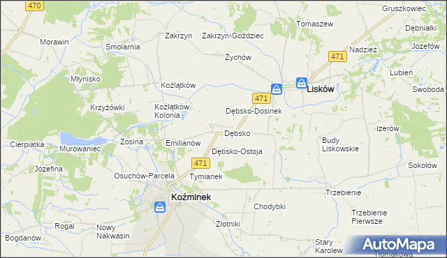 mapa Dębsko gmina Koźminek, Dębsko gmina Koźminek na mapie Targeo