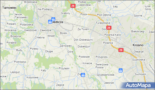 mapa Dobieszyn gmina Jedlicze, Dobieszyn gmina Jedlicze na mapie Targeo