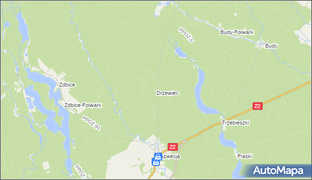 mapa Drzewiec gmina Jastrowie, Drzewiec gmina Jastrowie na mapie Targeo