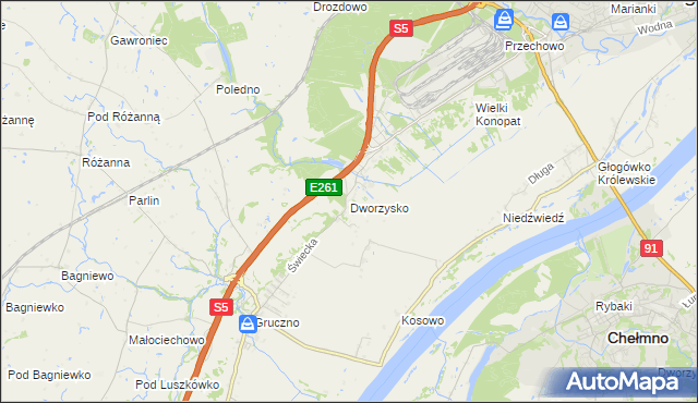 mapa Dworzysko gmina Świecie, Dworzysko gmina Świecie na mapie Targeo