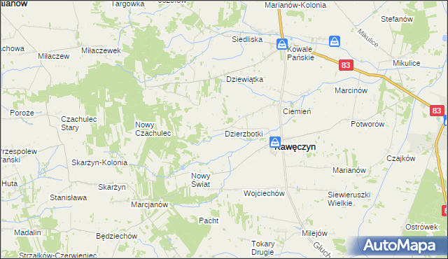 mapa Dzierzbotki, Dzierzbotki na mapie Targeo