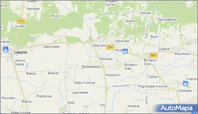 mapa Feliksów gmina Leszno, Feliksów gmina Leszno na mapie Targeo