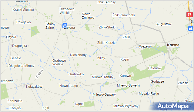mapa Filipy gmina Krasne, Filipy gmina Krasne na mapie Targeo