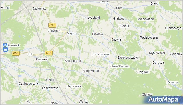 mapa Franciszków gmina Tłuszcz, Franciszków gmina Tłuszcz na mapie Targeo