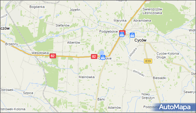 mapa Głębokie gmina Cyców, Głębokie gmina Cyców na mapie Targeo