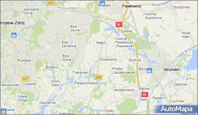 mapa Golasowice, Golasowice na mapie Targeo
