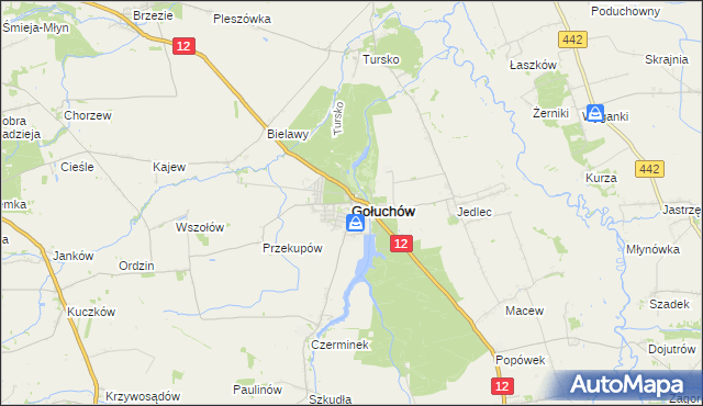 mapa Gołuchów powiat pleszewski, Gołuchów powiat pleszewski na mapie Targeo
