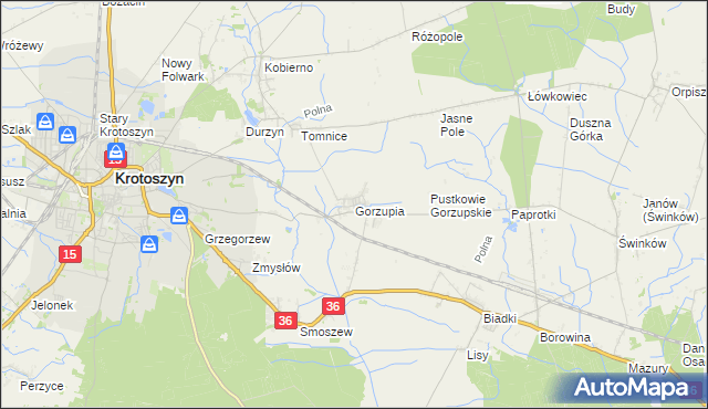 mapa Gorzupia gmina Krotoszyn, Gorzupia gmina Krotoszyn na mapie Targeo