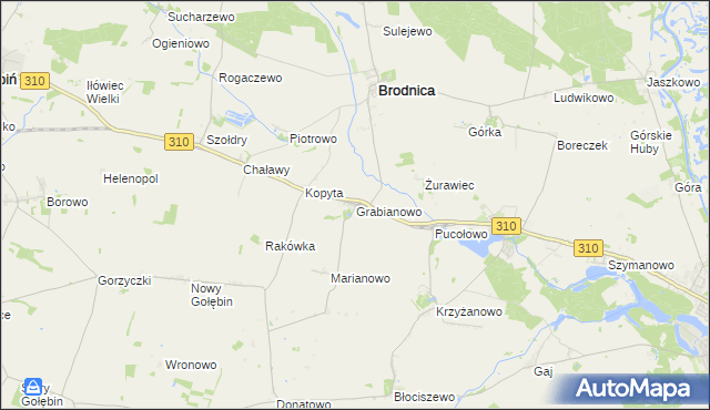 mapa Grabianowo gmina Brodnica, Grabianowo gmina Brodnica na mapie Targeo