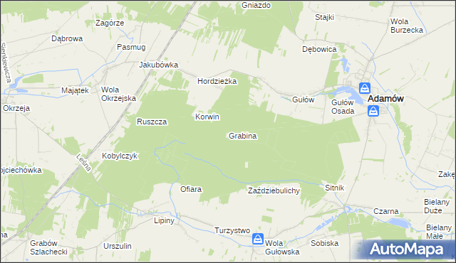 mapa Grabina gmina Adamów, Grabina gmina Adamów na mapie Targeo