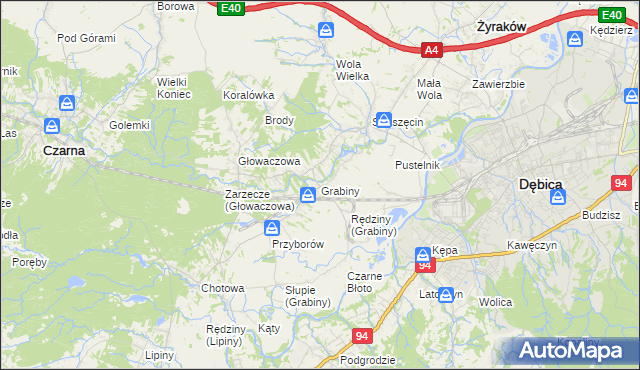 mapa Grabiny gmina Czarna, Grabiny gmina Czarna na mapie Targeo