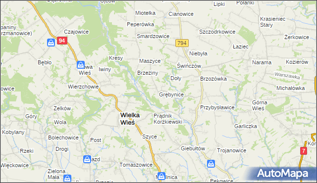 mapa Grębynice, Grębynice na mapie Targeo