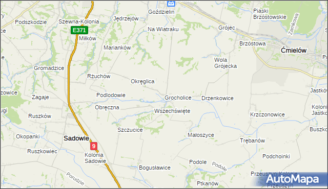 mapa Grocholice gmina Sadowie, Grocholice gmina Sadowie na mapie Targeo