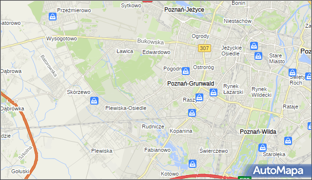 mapa Grunwald gmina Poznań, Grunwald gmina Poznań na mapie Targeo