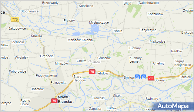 mapa Gruszów gmina Nowe Brzesko, Gruszów gmina Nowe Brzesko na mapie Targeo