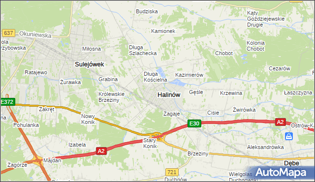 mapa Halinów powiat miński, Halinów powiat miński na mapie Targeo