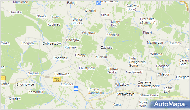 mapa Hucisko gmina Strawczyn, Hucisko gmina Strawczyn na mapie Targeo