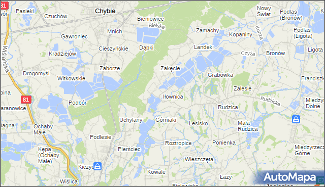 mapa Iłownica gmina Jasienica, Iłownica gmina Jasienica na mapie Targeo