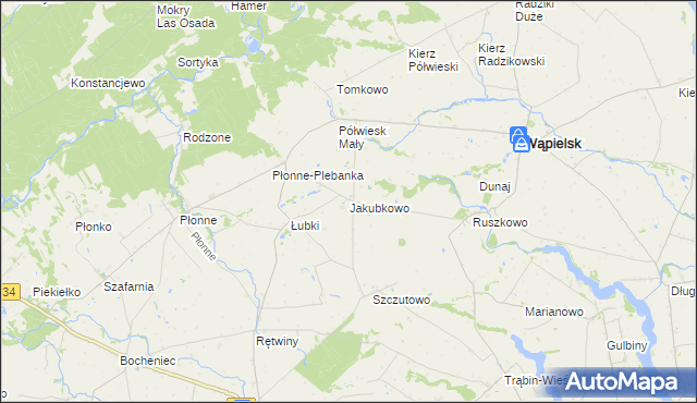 mapa Jakubkowo gmina Radomin, Jakubkowo gmina Radomin na mapie Targeo