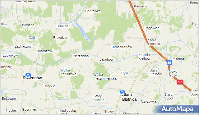 mapa Jakubów gmina Stara Błotnica, Jakubów gmina Stara Błotnica na mapie Targeo