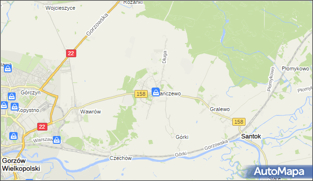 mapa Janczewo gmina Santok, Janczewo gmina Santok na mapie Targeo