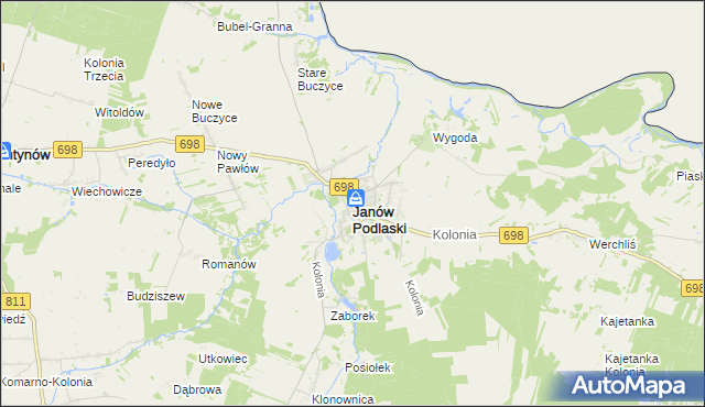 mapa Janów Podlaski, Janów Podlaski na mapie Targeo