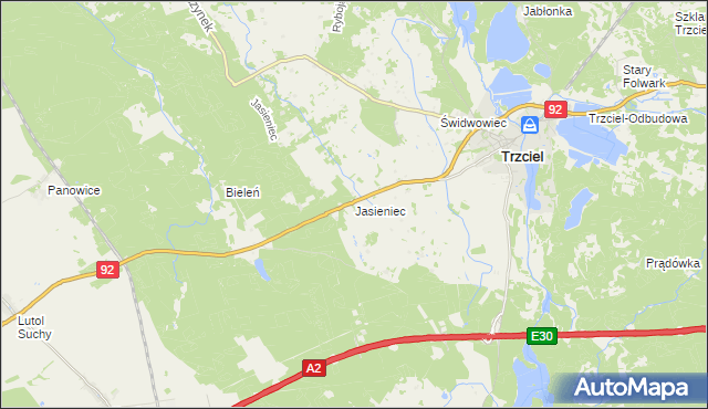 mapa Jasieniec gmina Trzciel, Jasieniec gmina Trzciel na mapie Targeo