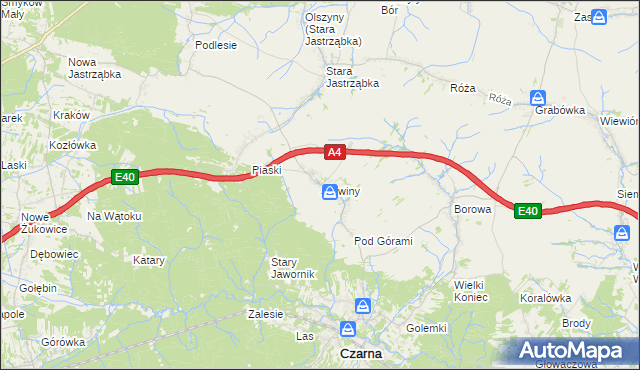 mapa Jaźwiny gmina Czarna, Jaźwiny gmina Czarna na mapie Targeo