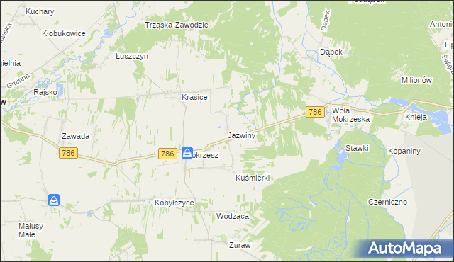 mapa Jaźwiny gmina Mstów, Jaźwiny gmina Mstów na mapie Targeo