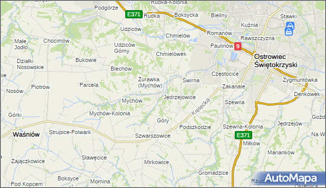 mapa Jędrzejowice gmina Bodzechów, Jędrzejowice gmina Bodzechów na mapie Targeo
