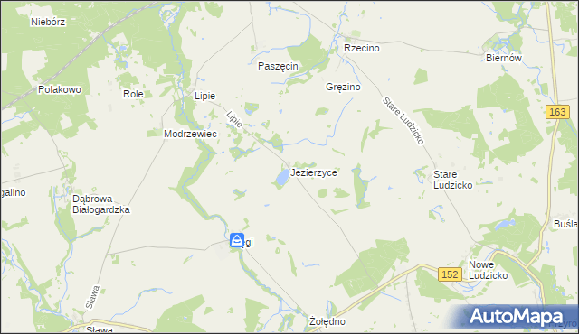 mapa Jezierzyce gmina Rąbino, Jezierzyce gmina Rąbino na mapie Targeo