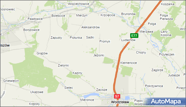 mapa Jeziorki gmina Wodzisław, Jeziorki gmina Wodzisław na mapie Targeo