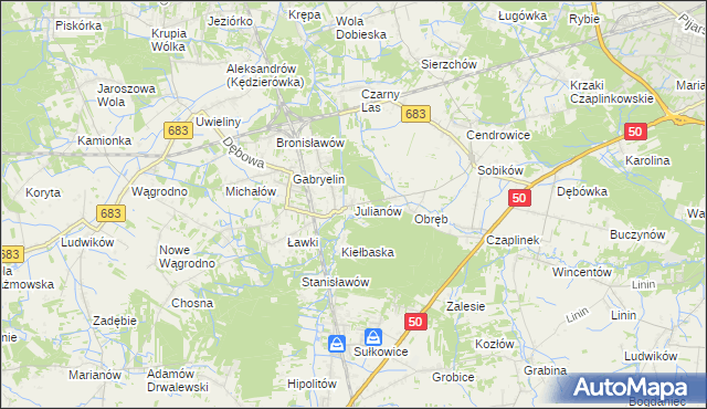 mapa Julianów gmina Góra Kalwaria, Julianów gmina Góra Kalwaria na mapie Targeo