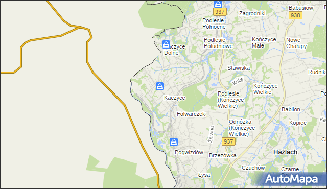 mapa Kaczyce gmina Zebrzydowice, Kaczyce gmina Zebrzydowice na mapie Targeo