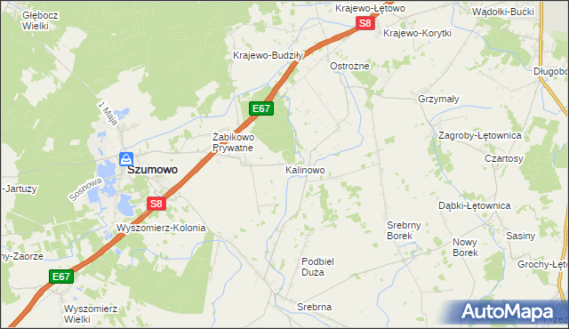 mapa Kalinowo gmina Szumowo, Kalinowo gmina Szumowo na mapie Targeo