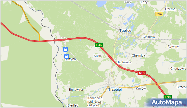 mapa Kałki gmina Trzebiel, Kałki gmina Trzebiel na mapie Targeo